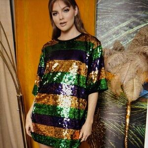 Vibrant Sequin Dress with Bold Stripes